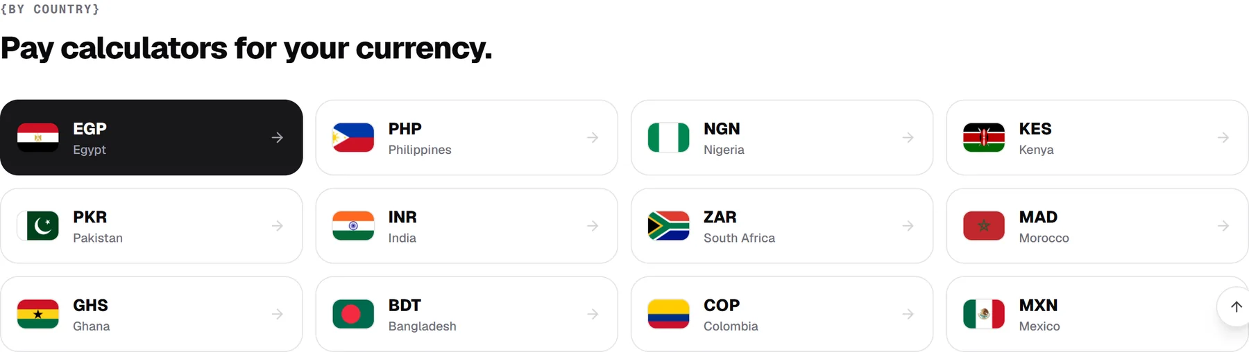 Pay calculators for 12 currencies, each with its country's flag
