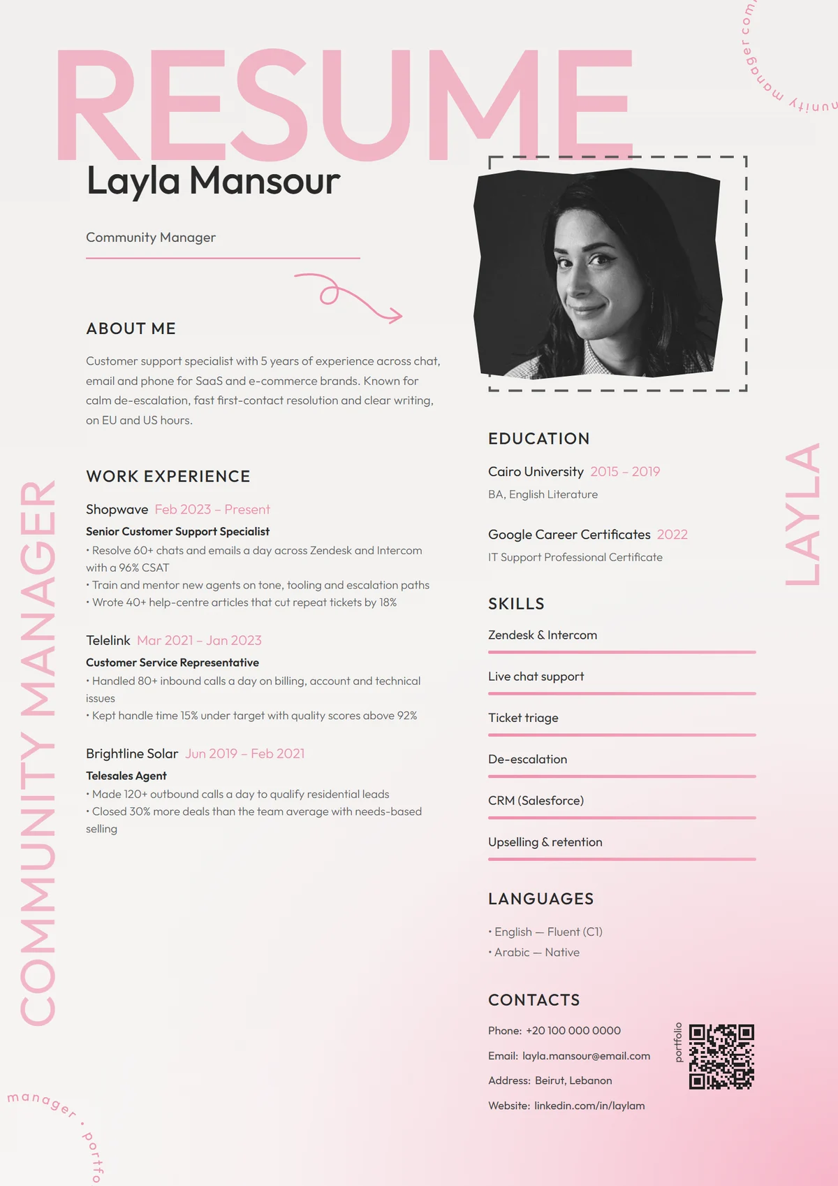 Blush Studio resume template