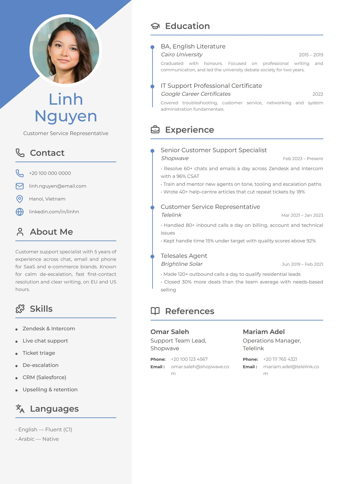 Sapphire Sidebar resume template